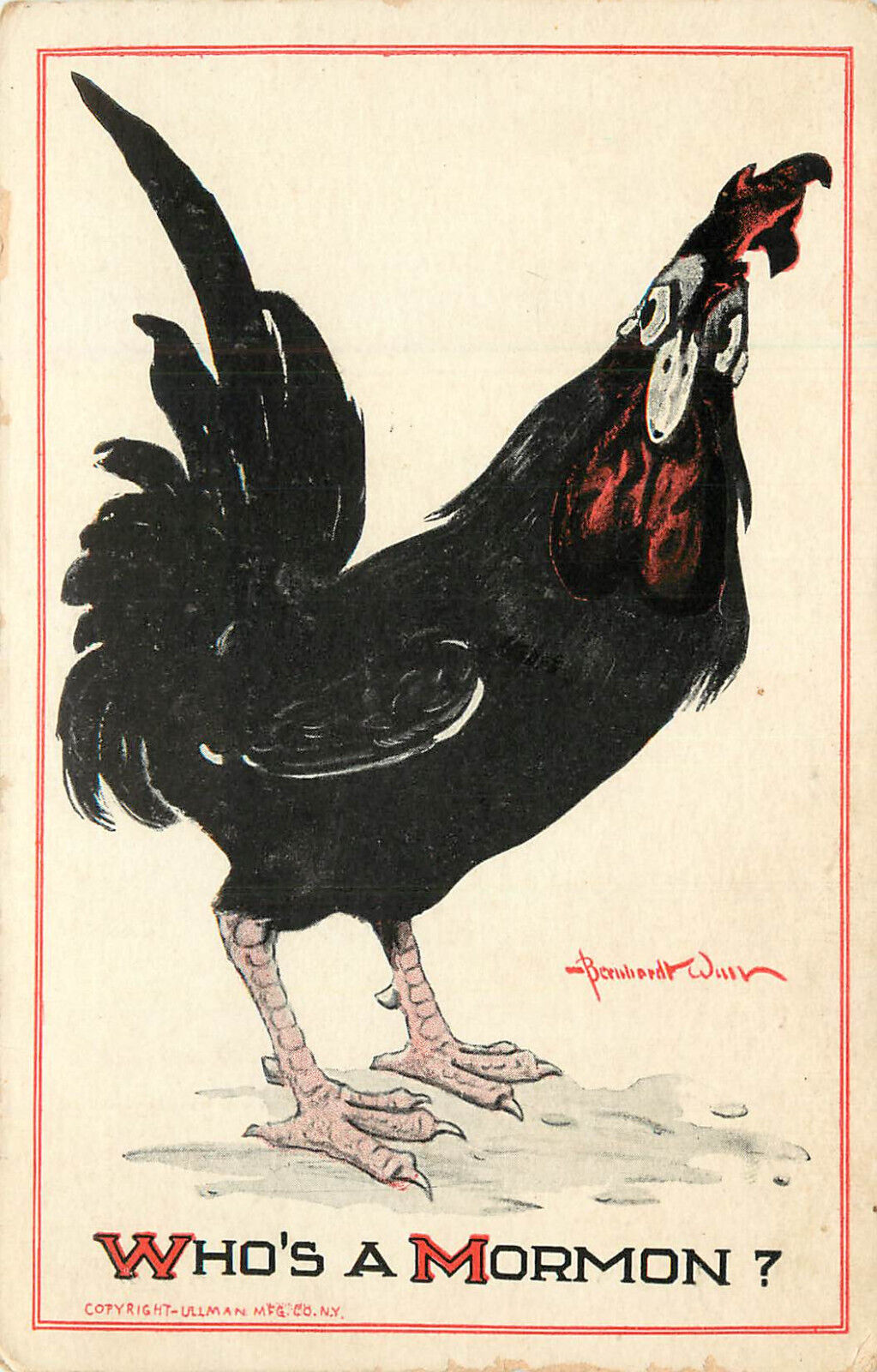 Bernhardt Wall Rooster Series 170 # 2686 American Postcard Who\'s A Mormon?