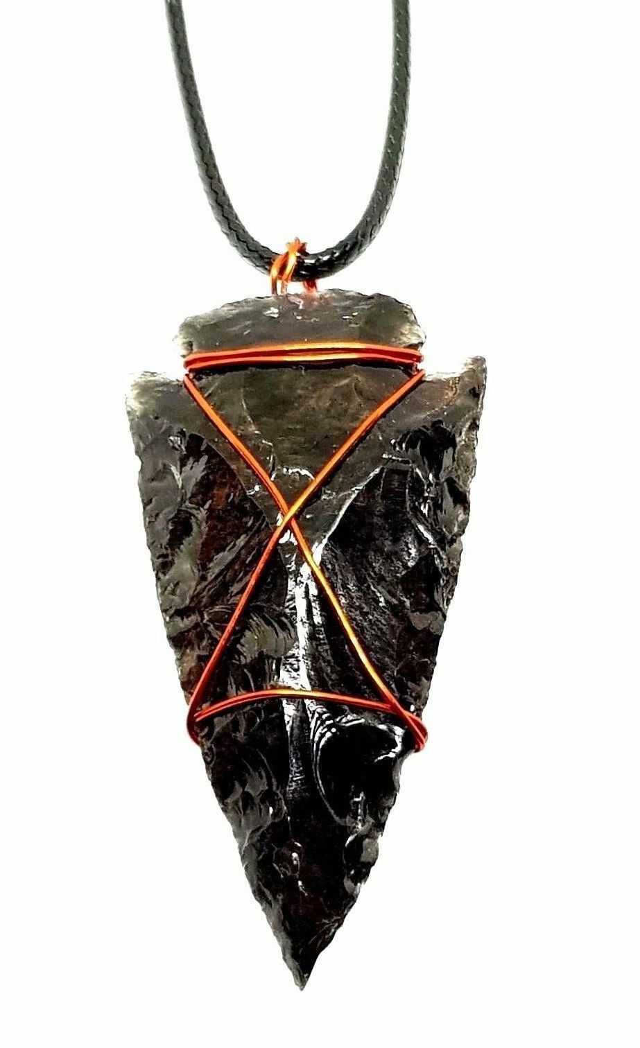 Obsidian Arrowhead Pendant Necklace Copper Metal Gemstone EMF Scalar Protection