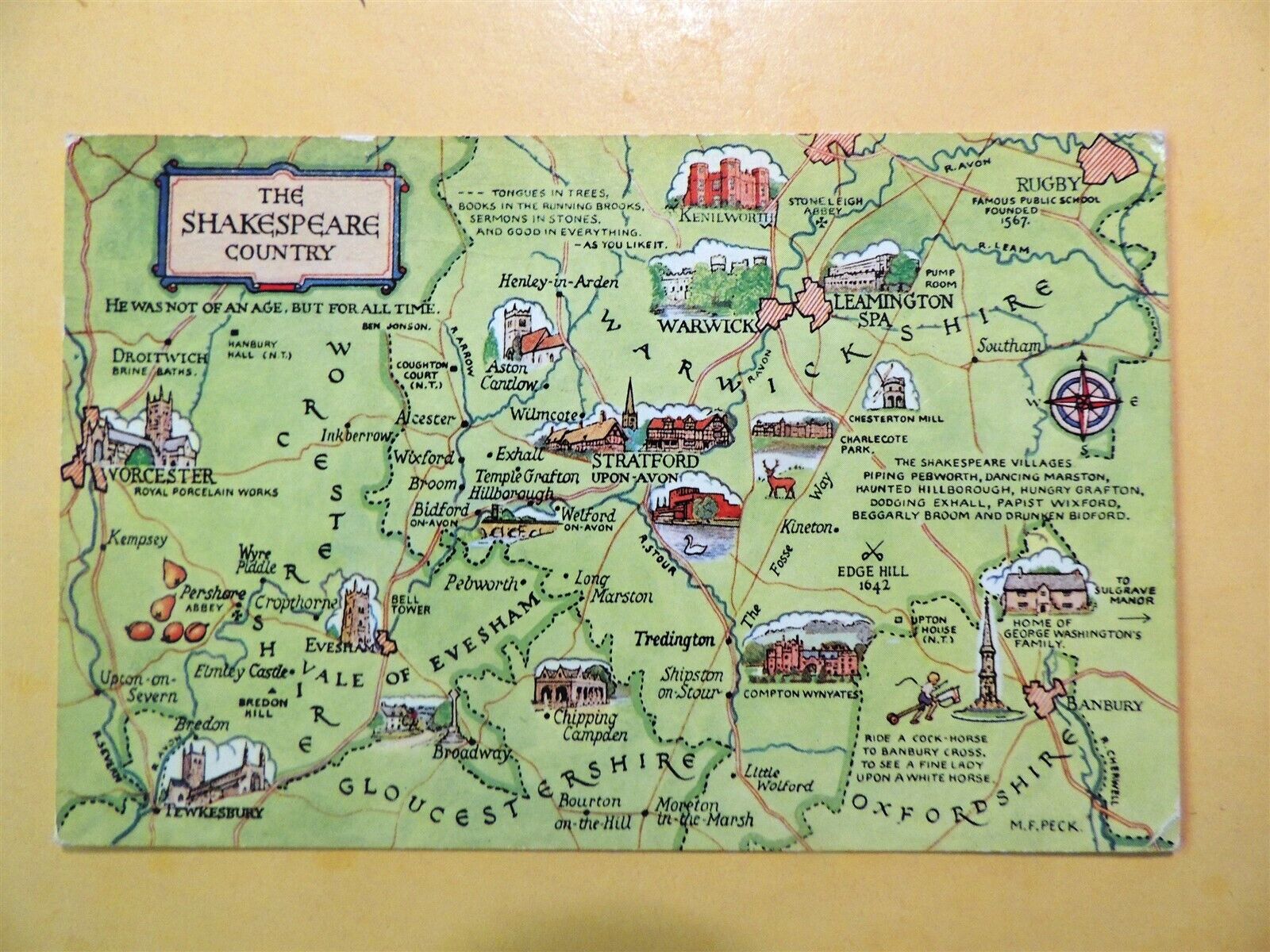 The Shakespeare Country England vintage map postcard 1967