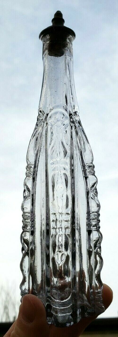 Rare Antique Boston Sandwich Ornate Flint Glass Cathedral Perfume Cologne Bottle