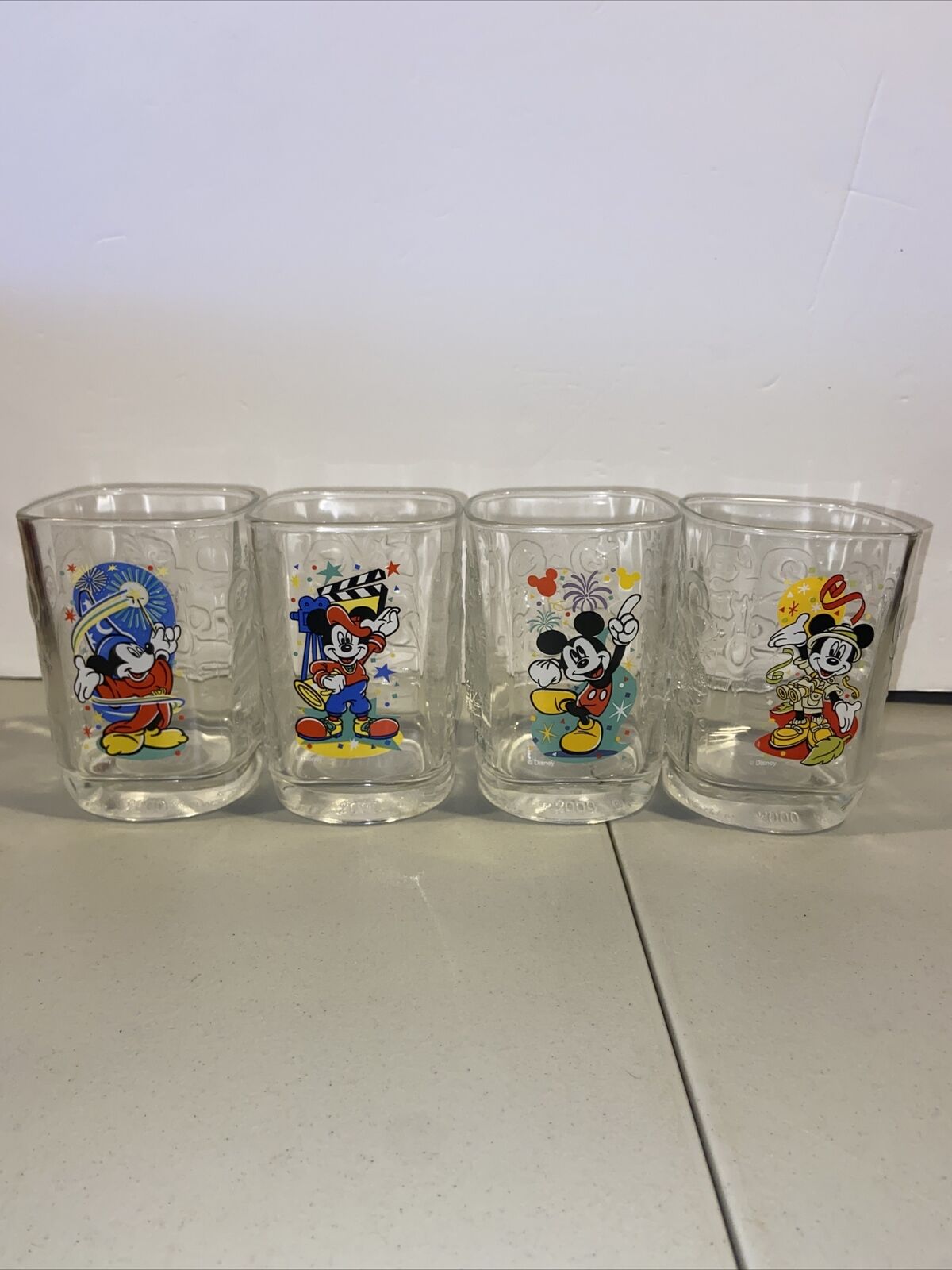 McDonald’s Walt Disney World 2000 Celebration Mickey Mouse Glass Cups Set Of 4