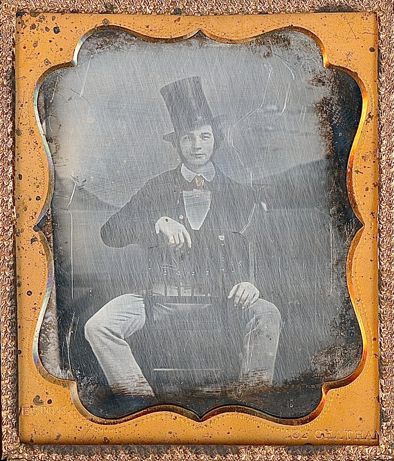 Unusual Pose Young Man Top Hat By Weston New York 1/6 Plate Daguerreotype T237