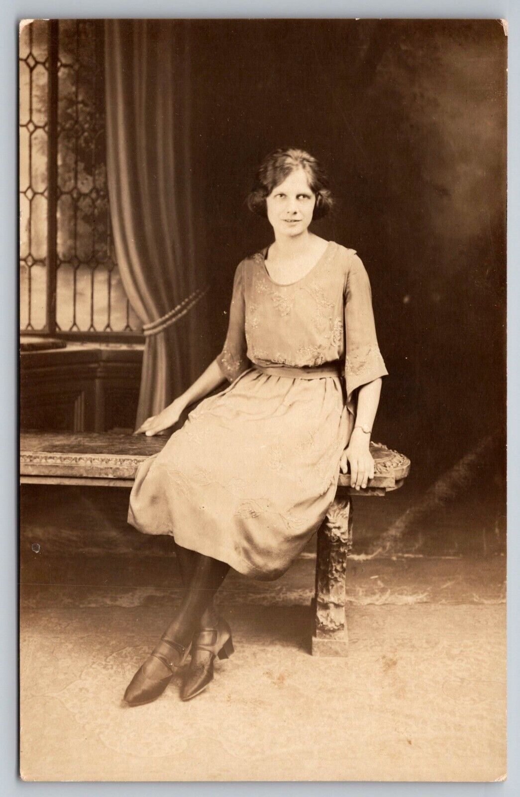 PostCard RPPC Early 1920s Elegantly dressed lady sitting portrait photo | c1920s
