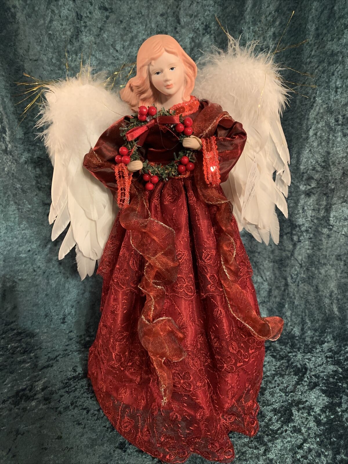 16 Inch Angel Tree Topper With Wreath. (B)