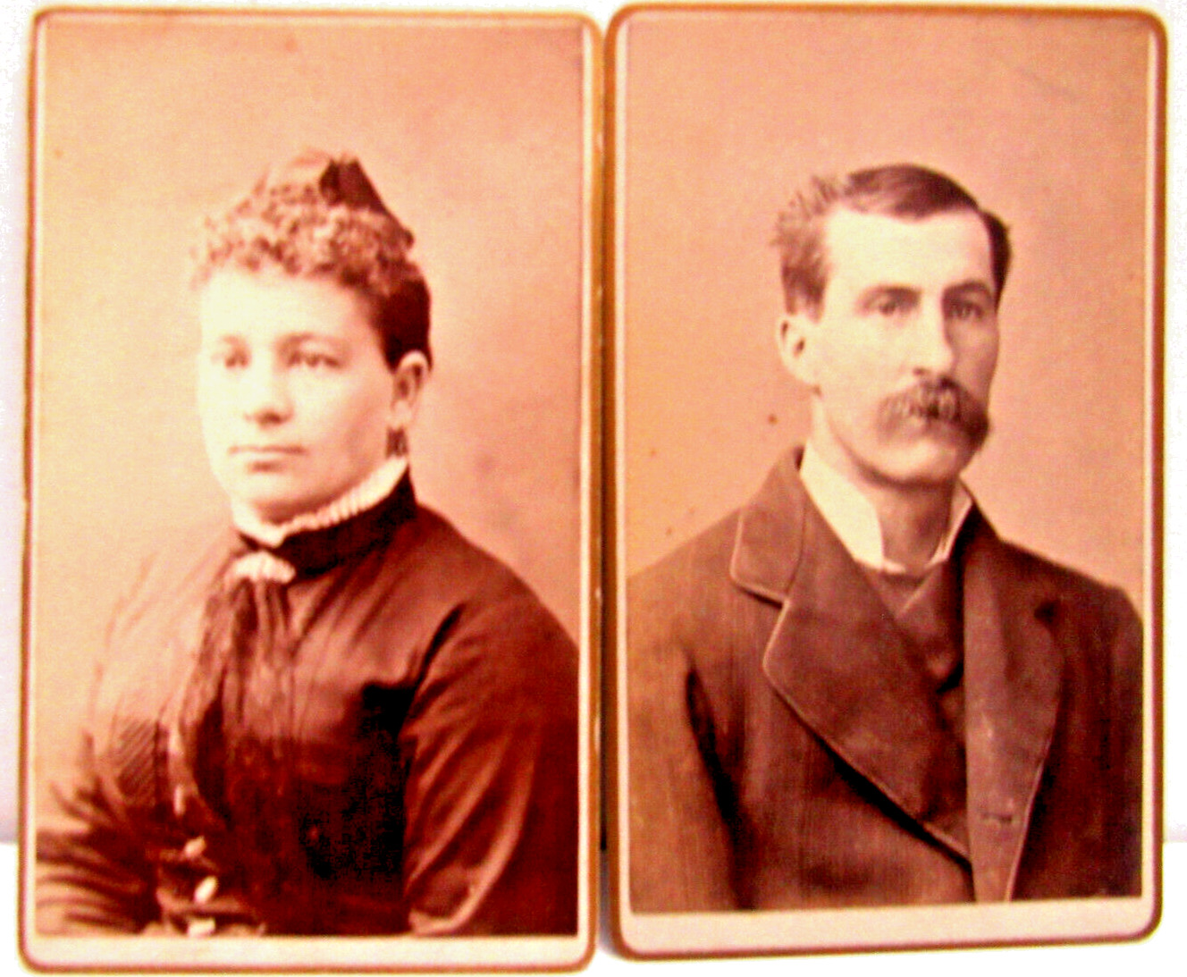Two Antique CDV Photos Lot Man & Woman 1860s  Holyoke, Mass. by C. H. Swisher