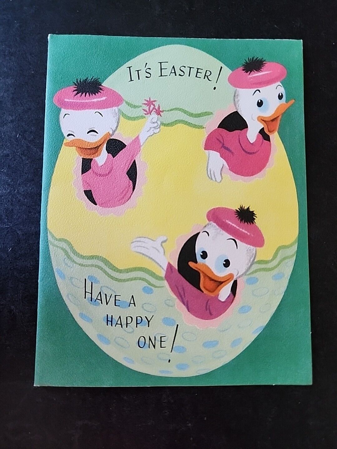 Vtg Gibson Easter Greeting Card Walt Disney Productions Huey Dewey & Louie 50s