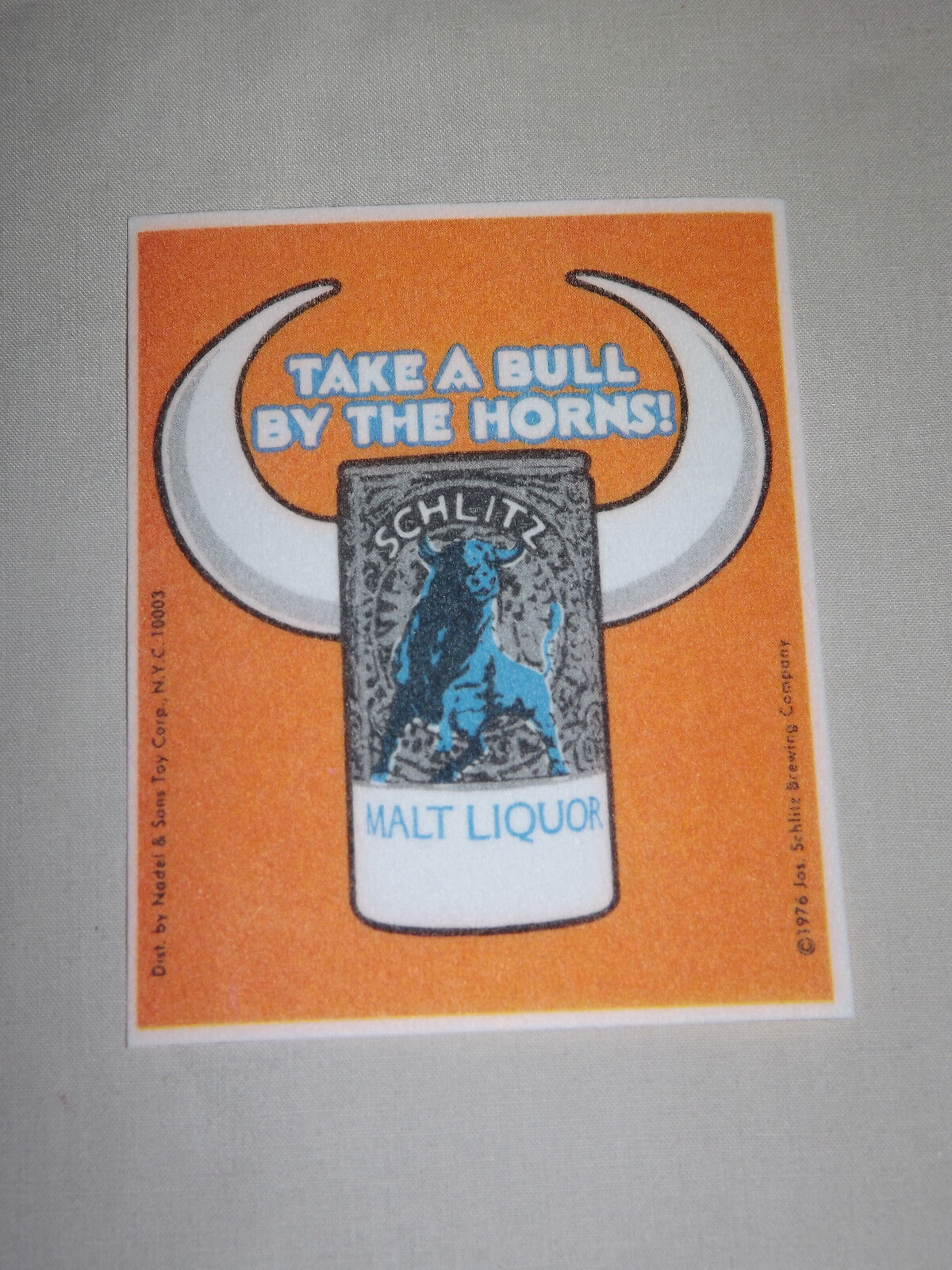 VINTAGE BEER 1976 SCHLITZ TAKE A BULL BY THE HORNS PATCH UNUSED NICE
