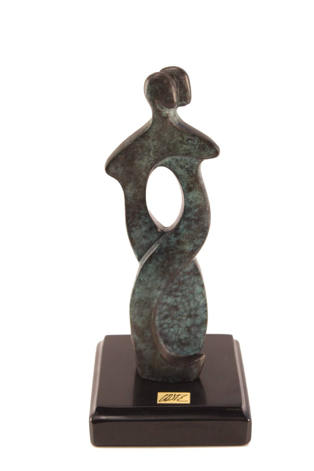 Vtg Jorge Coste Art Deco Abstract Woman & Man Verdigris Bronze Sculpture Statue