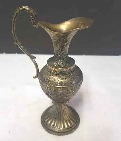 Ornate BRASS  Mini Pitcher Vintage  Made in Italy 8\