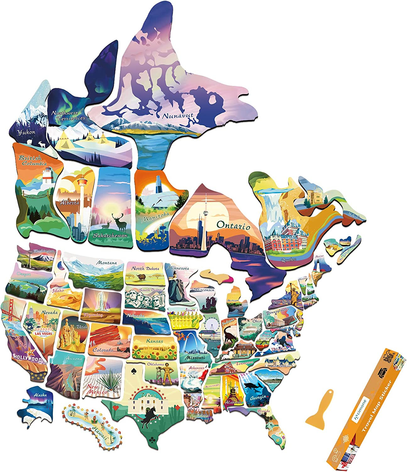 RV State Sticker Travel Map of the United States & Canada | ACIMONE Map Sticker 