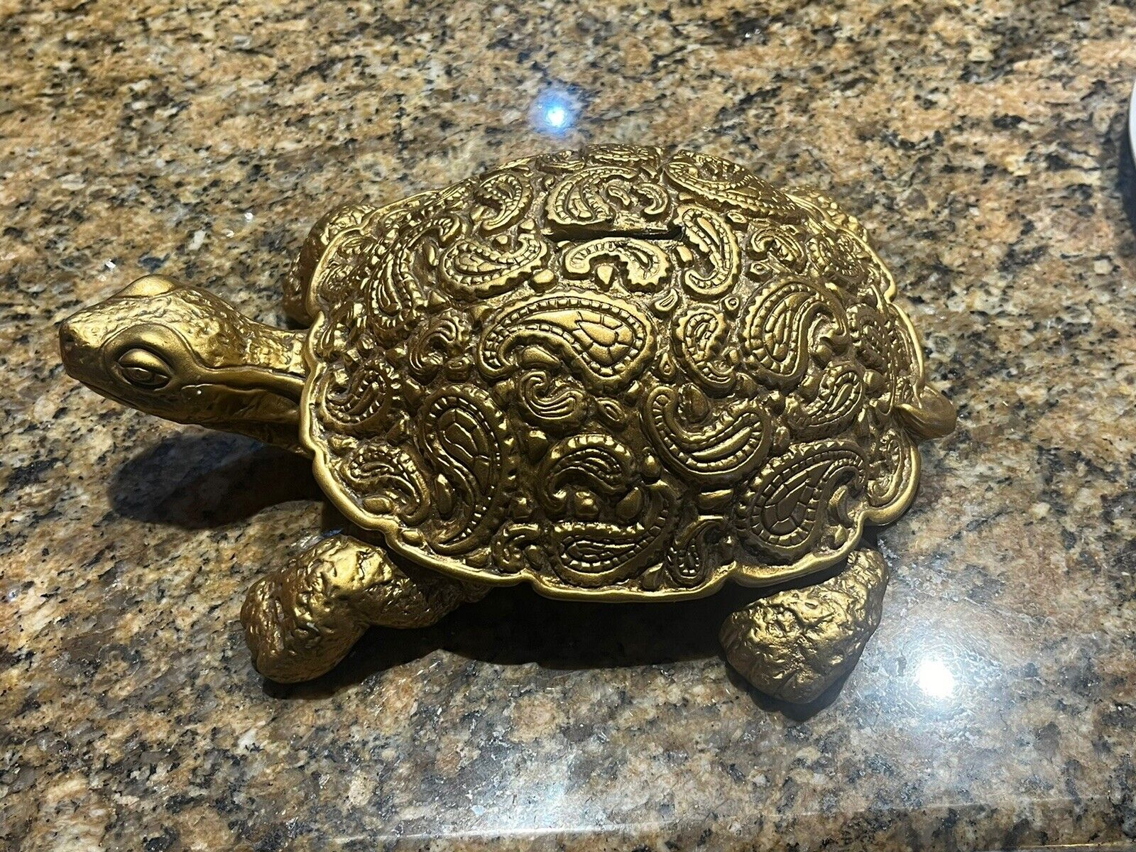 1969 Universal Statuary Corp Gold Turtle Tortoise Bank
