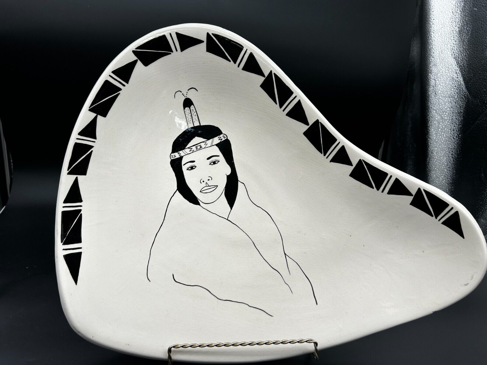 Vtg Native American Woman Art Ute Mountain Pottery Ceramic Bowl Artist Signed CO