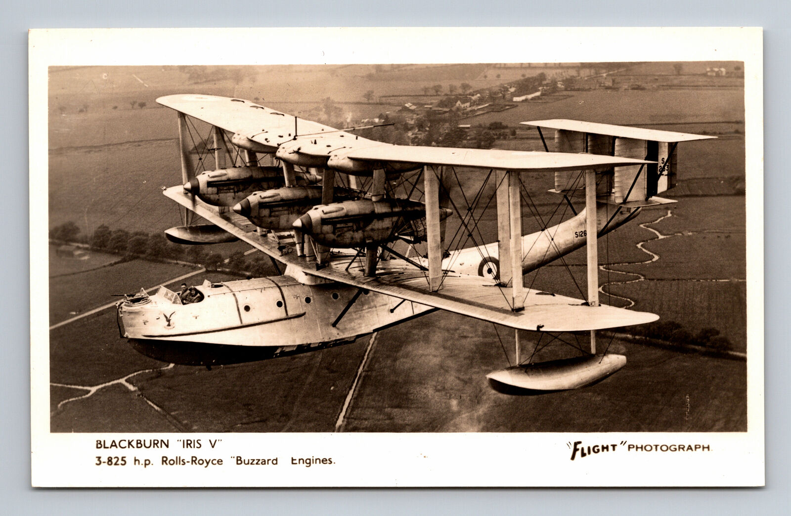 RPPC RAF Blackburn Iris Flying Boat Biplane FLIGHT Photograph Postcard