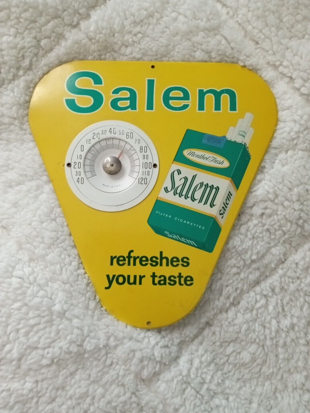 1950/60’s Vintage Salem Cigarettes Metal Triangle Thermometer Sign