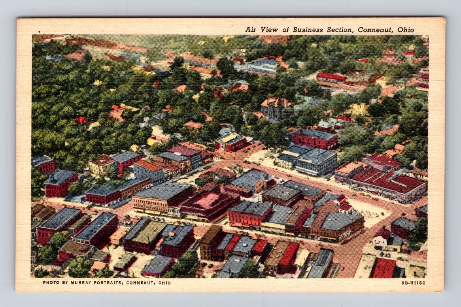 Conneaut OH-Ohio, Aerial Business Section, Antique Vintage Souvenir Postcard