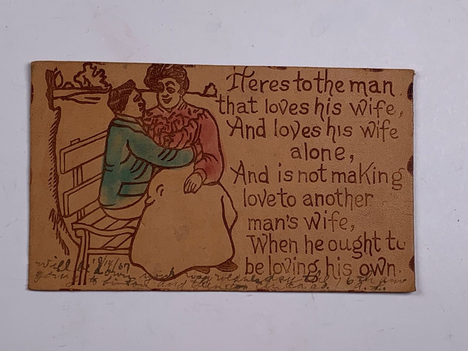 Comic Leather Postcard Man Poem Man to Wife 1907