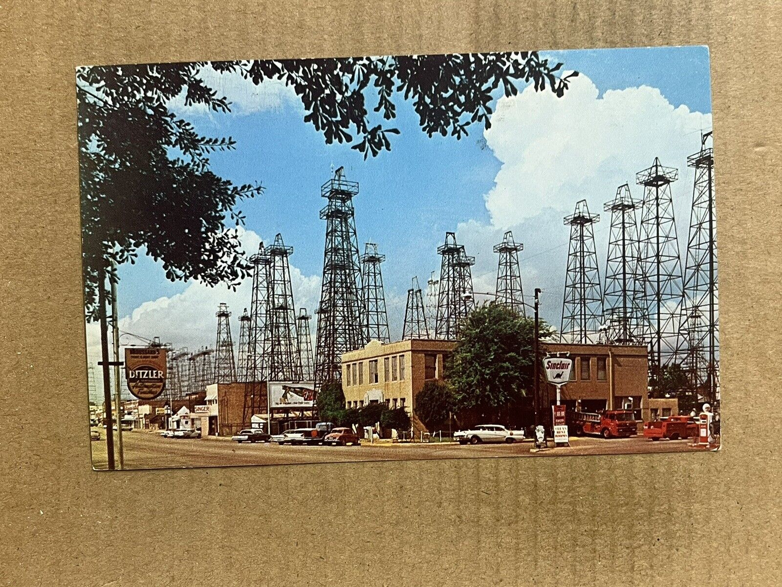Postcard Kilgore TX Texas Oil Wells Rigs Derricks Fire Department Sinclair Gas