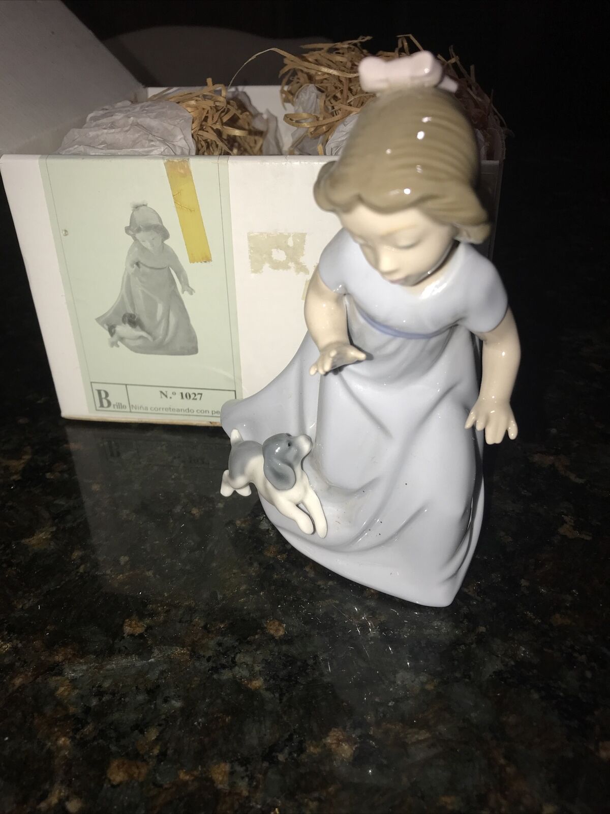 NAO by Lladro Play Time Figurine of a Young Girl & Her Puppy - Retired 1027 NIB