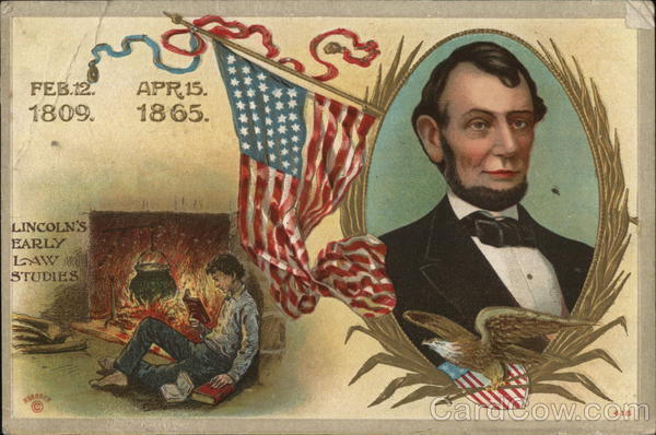 President 1911 Lincoln\'s Early Law Studies R. Sanborn Postcard 1c stamp Vintage