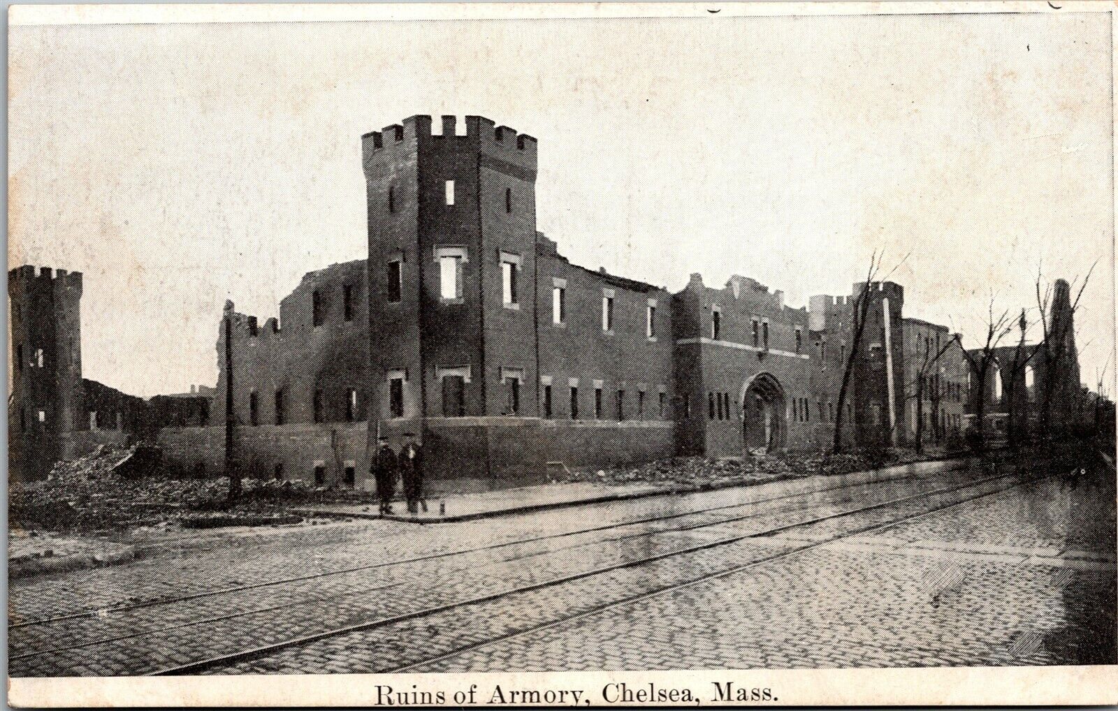 Vtg Chelsea MA Great Fire 1908 Ruins of Armory Disaster Postcard