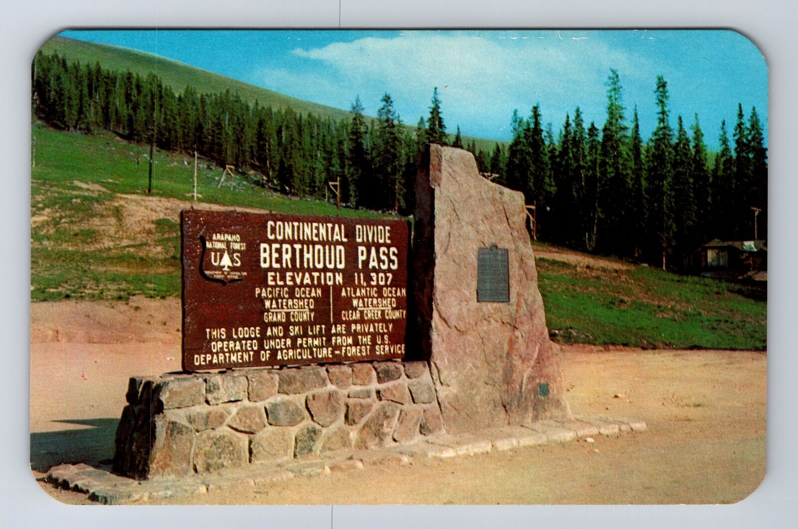 Berthoud Pass CO-Colorado, Markers at Summit, Antique Vintage Souvenir Postcard