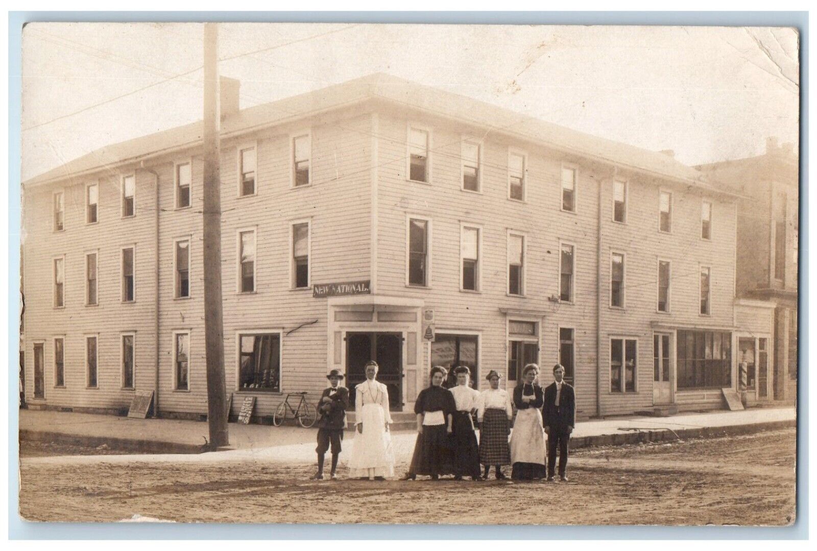 c1910's New National Hotel Barber Shop RPPC Unposted Photo Postcard