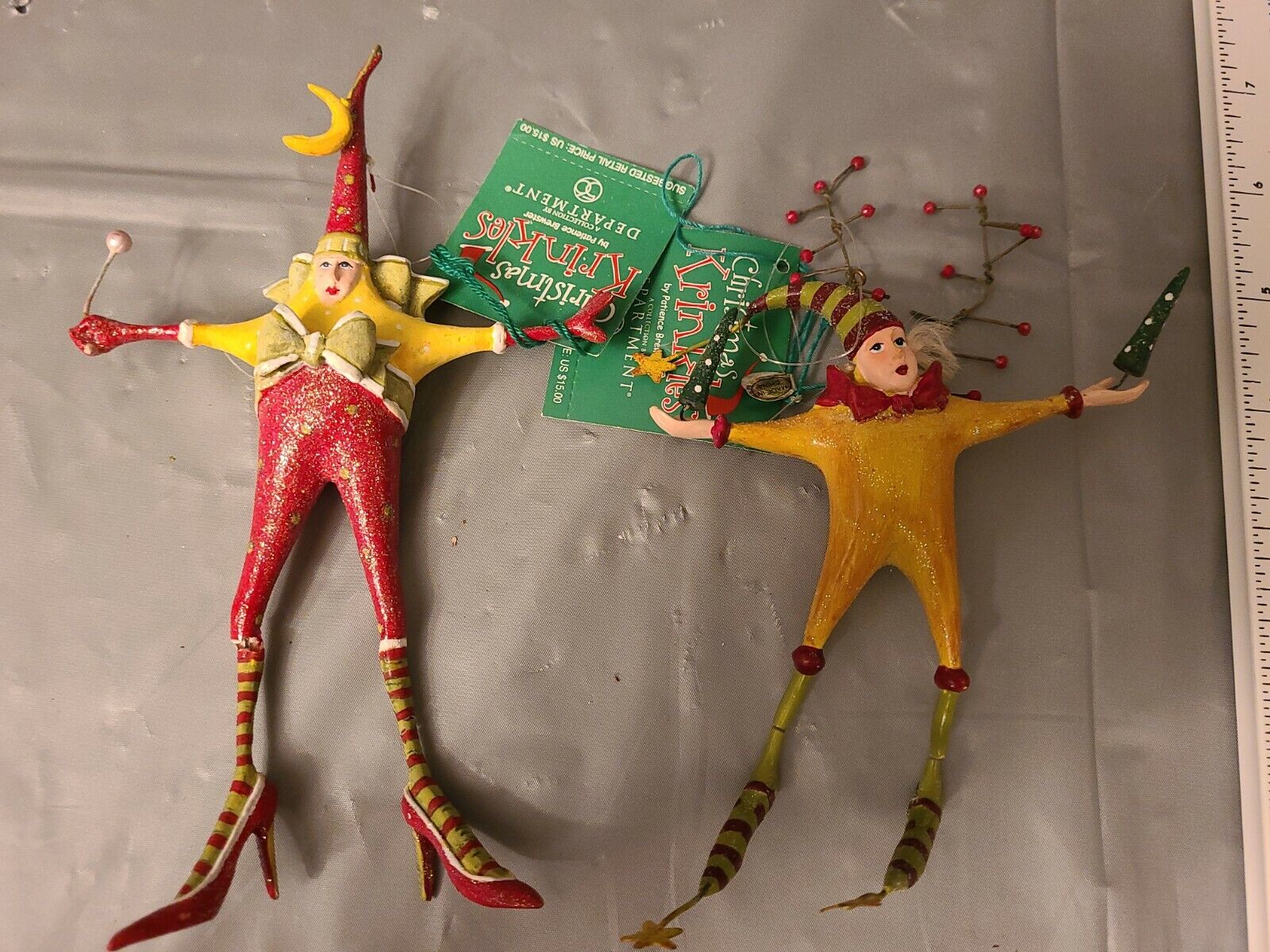 2 Patience Brewster Krinkles Christmas Ornament Star Man & Woman- Leg Fractures