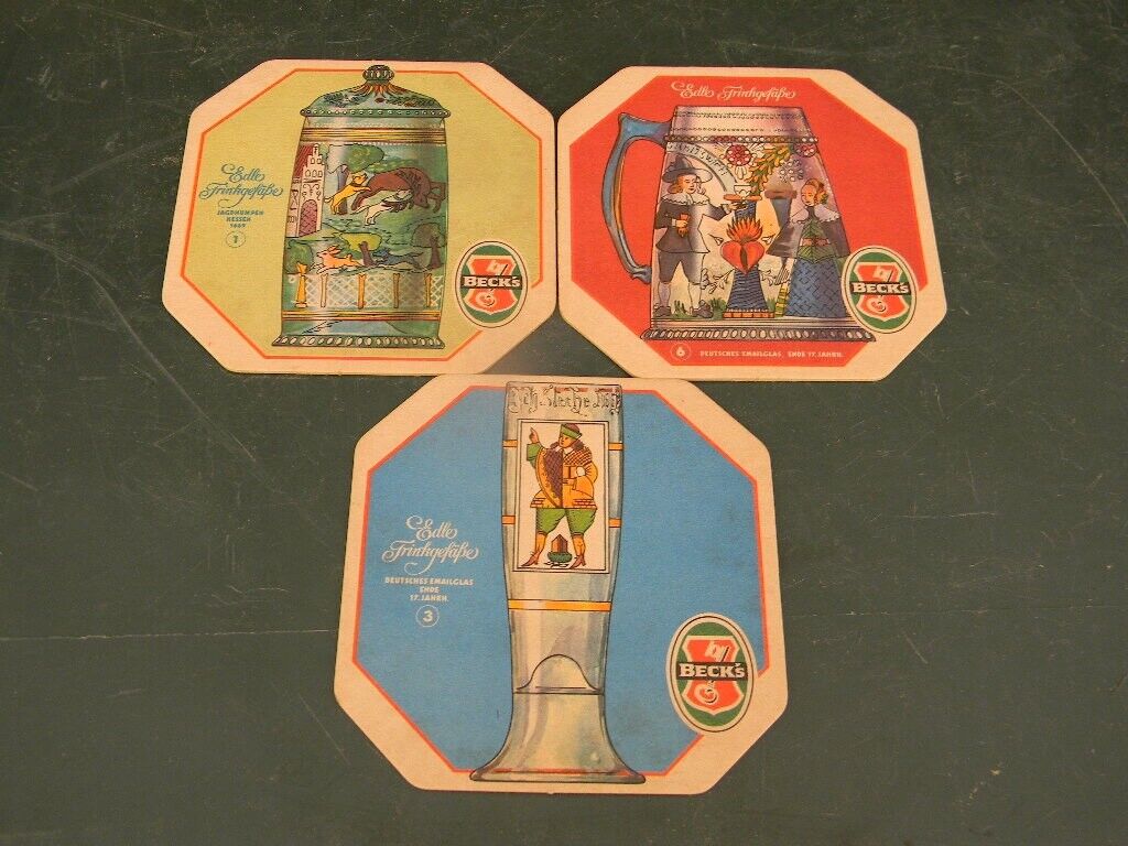 Vintage Coasters Beck\'s beer Edle Dutch Holland GERMANY stein glass Set 1 3 6