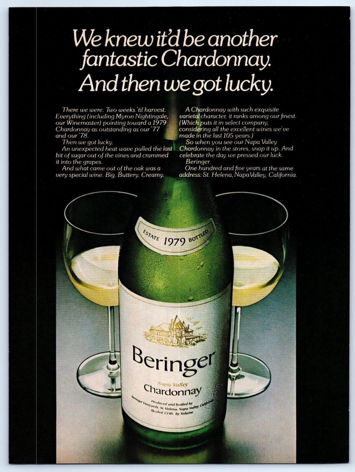 Beringer Napa Valley Chardonnay We Got Lucky 1981 Print Ad 8\