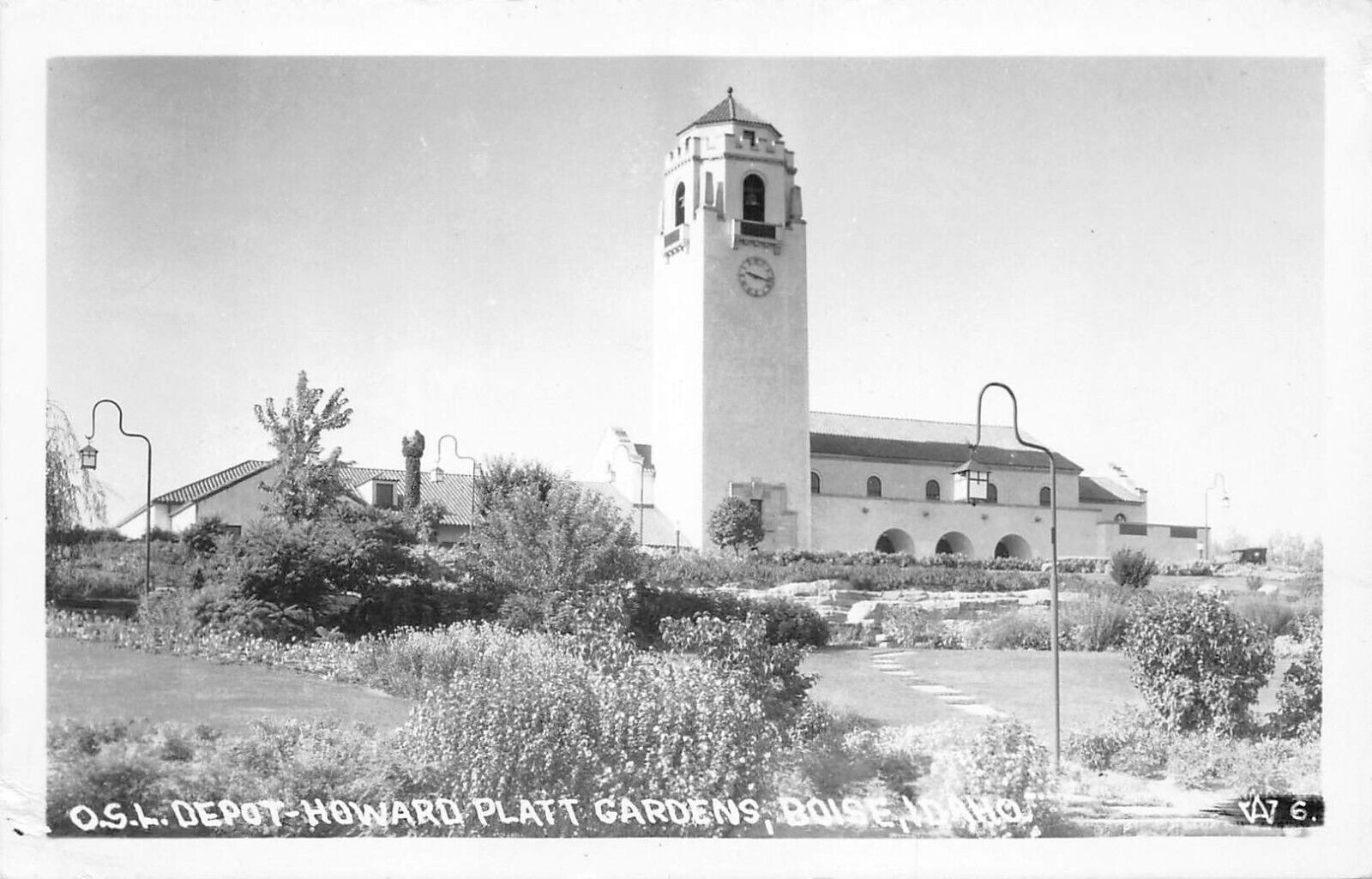 RPPC OSL DEPOT Howard Platt Gardens BOISE, IDAHO Railroad Vintage Postcard 1940s