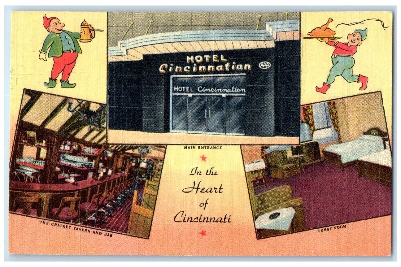 1956 Hotel cincinnatian Heart Exterior Building Cincinnati Ohio Vintage Postcard