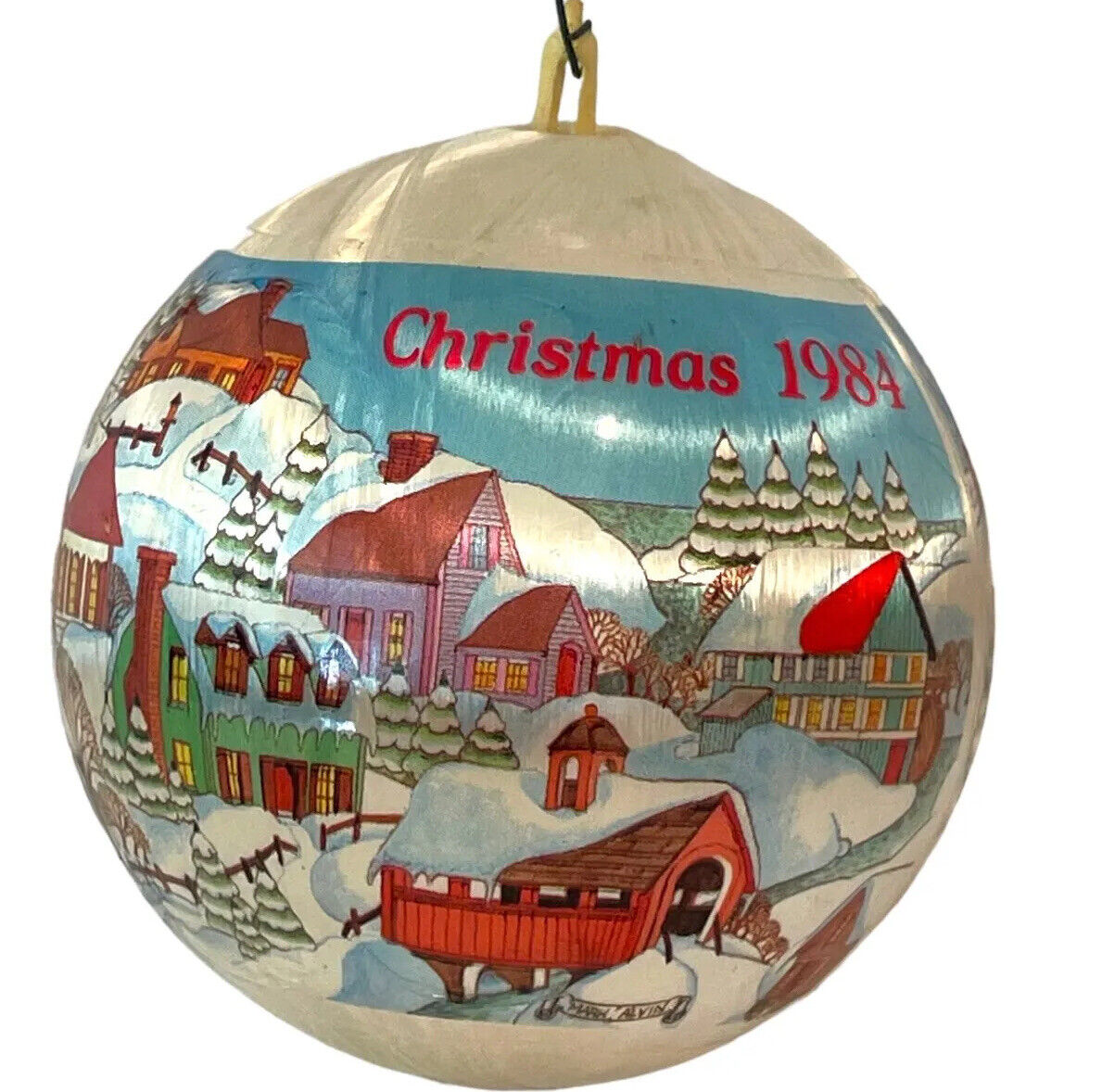 Vintage Hallmark 1984 Snowy Village Satin Ball Christmas Ornament