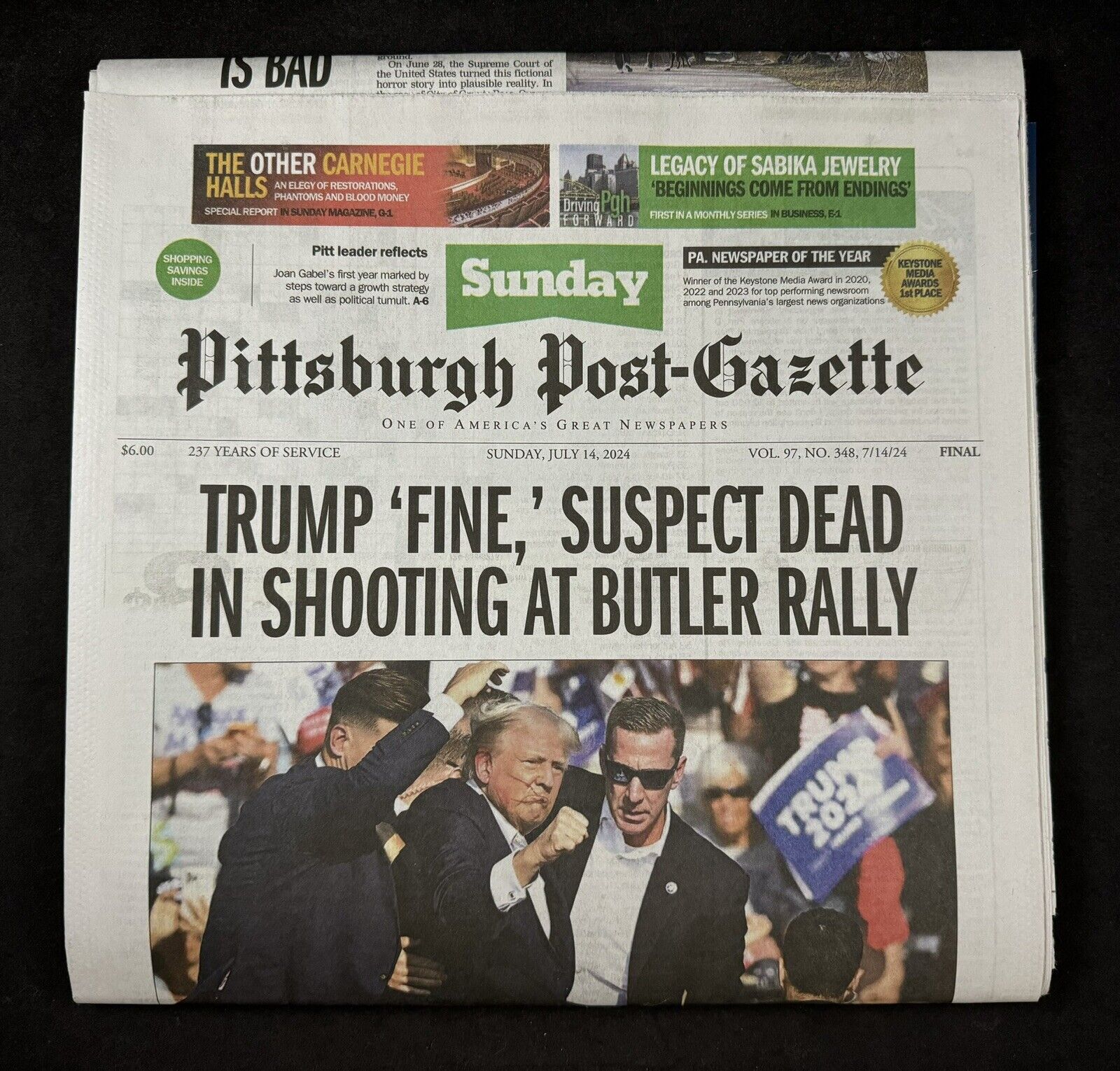 Pittsburgh Post-Gazette Trump Assassination Attempt at Butler Rally 07-14-2024