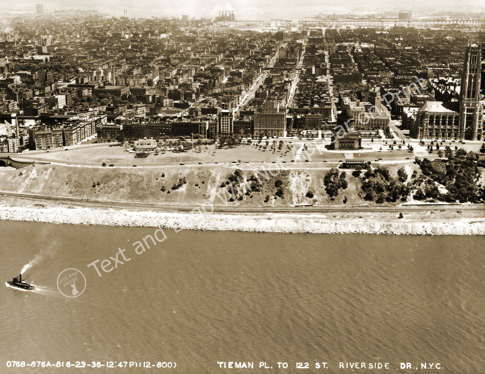 1936 Aerial View of Riverside Drive, New York City, NY Vintage Old Photo Reprint