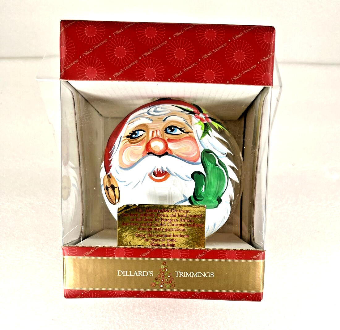 Dillard\'s Trimmings Santa Claus 2010 Ornament Hand Painted Blown Glass Italy