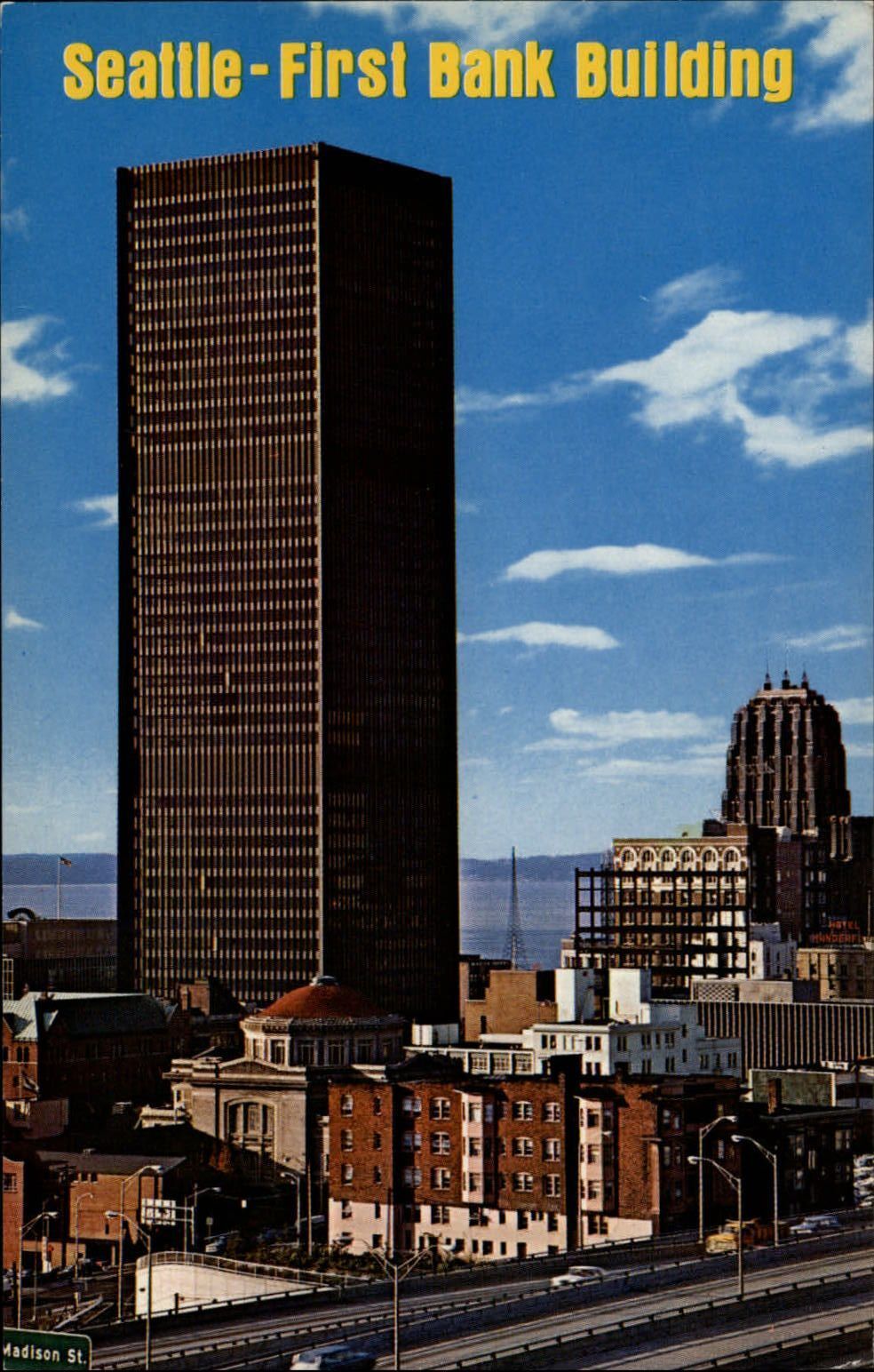 Washington Seattle First National Bank Building thruway ~ 1970s vintage postcard