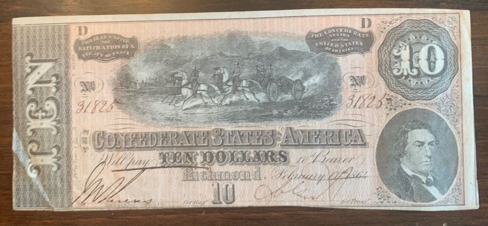 Beautiful and Exceptional Example of an Ungraded Confederate Ten $10 Dollar Bill