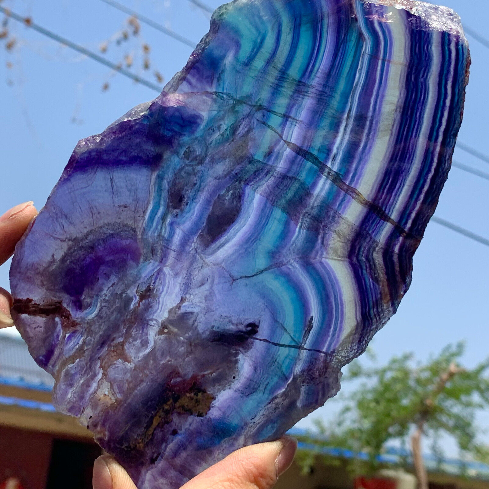374G  Natural beautiful Rainbow Fluorite Crystal Rough stone specimens