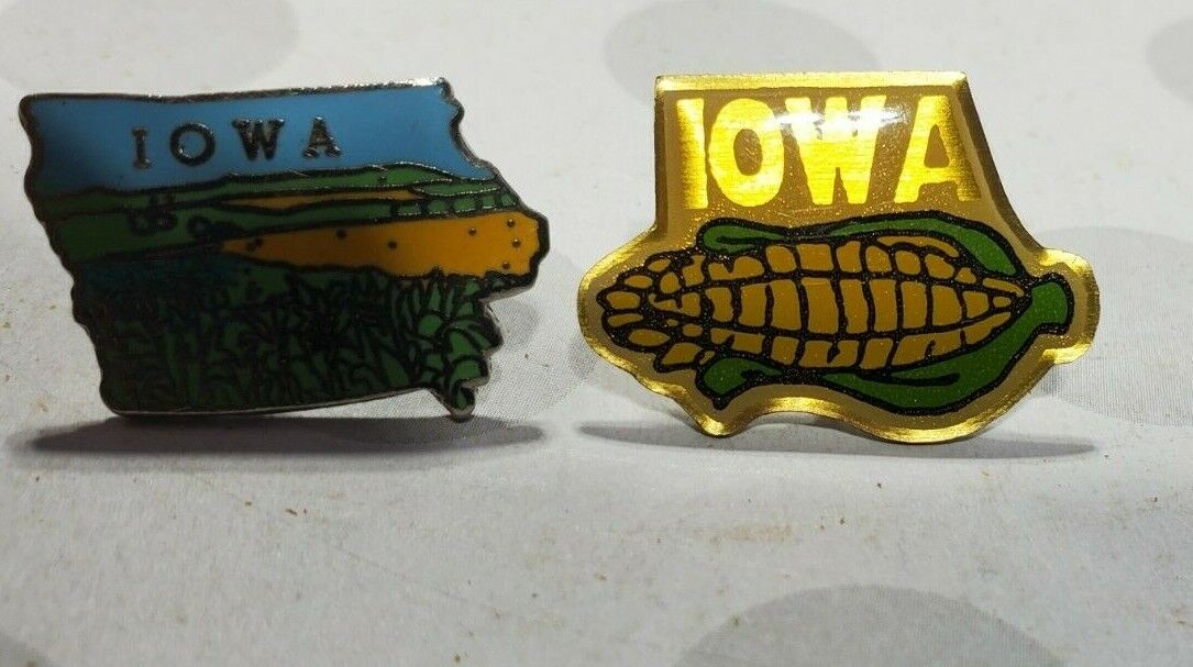 2 Iowa Corn Field Lapel Pin - Vintage Midwest USA American Crop Souvenir Hat Pin