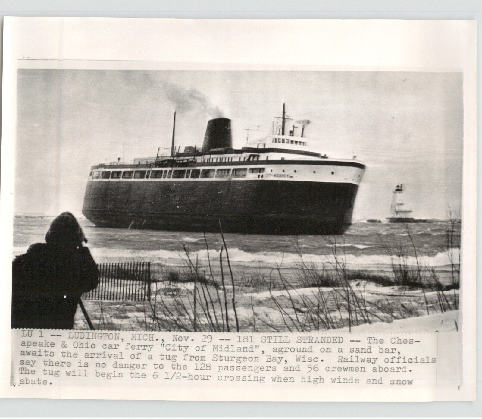 Car Ferry \'City of Midland\' AGROUND Ludington Michigan SHIPS 1966 Press Photo