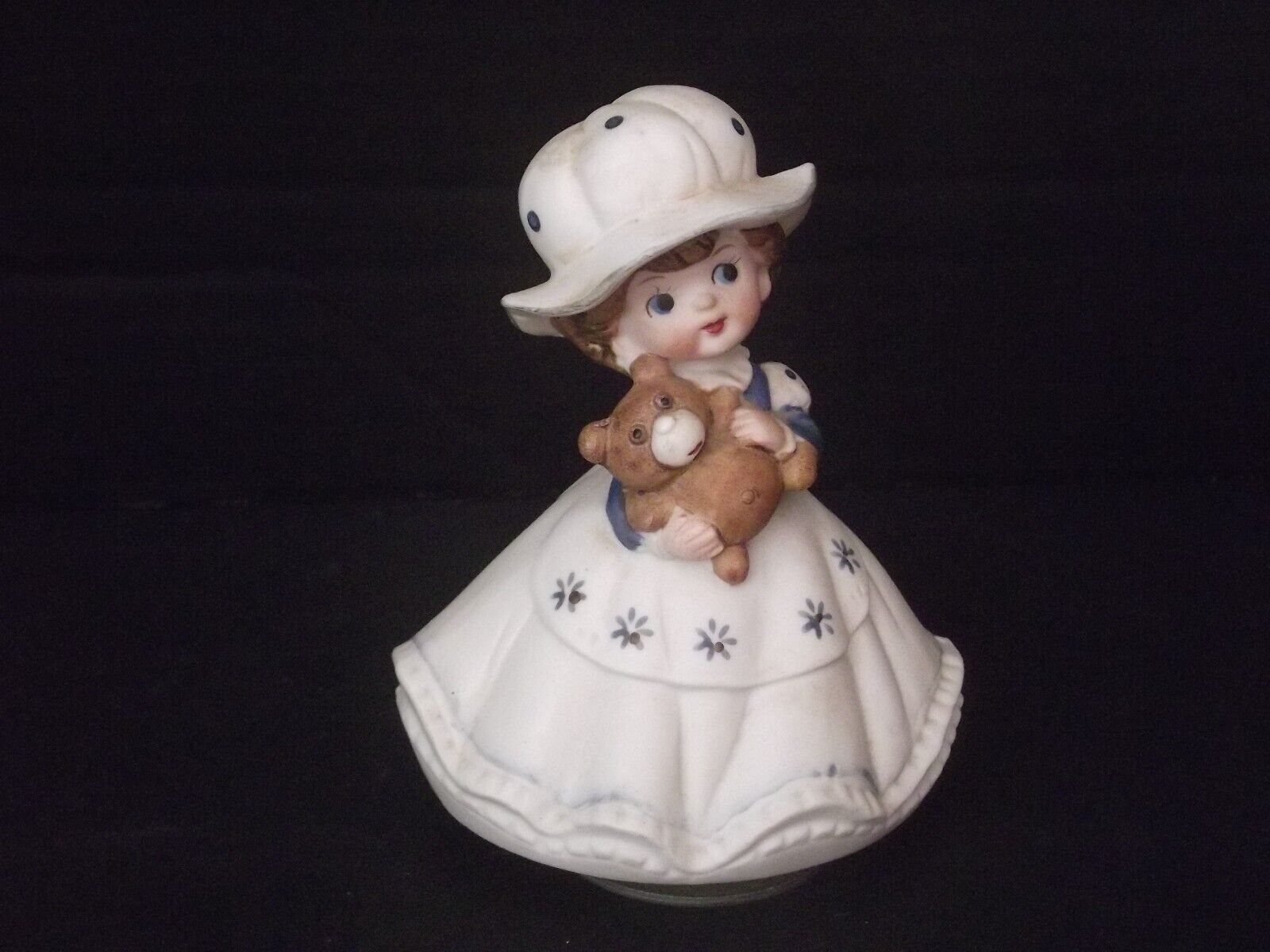  Vintage Rare UOGC Girl In Dress With Teddy Bear Music Box