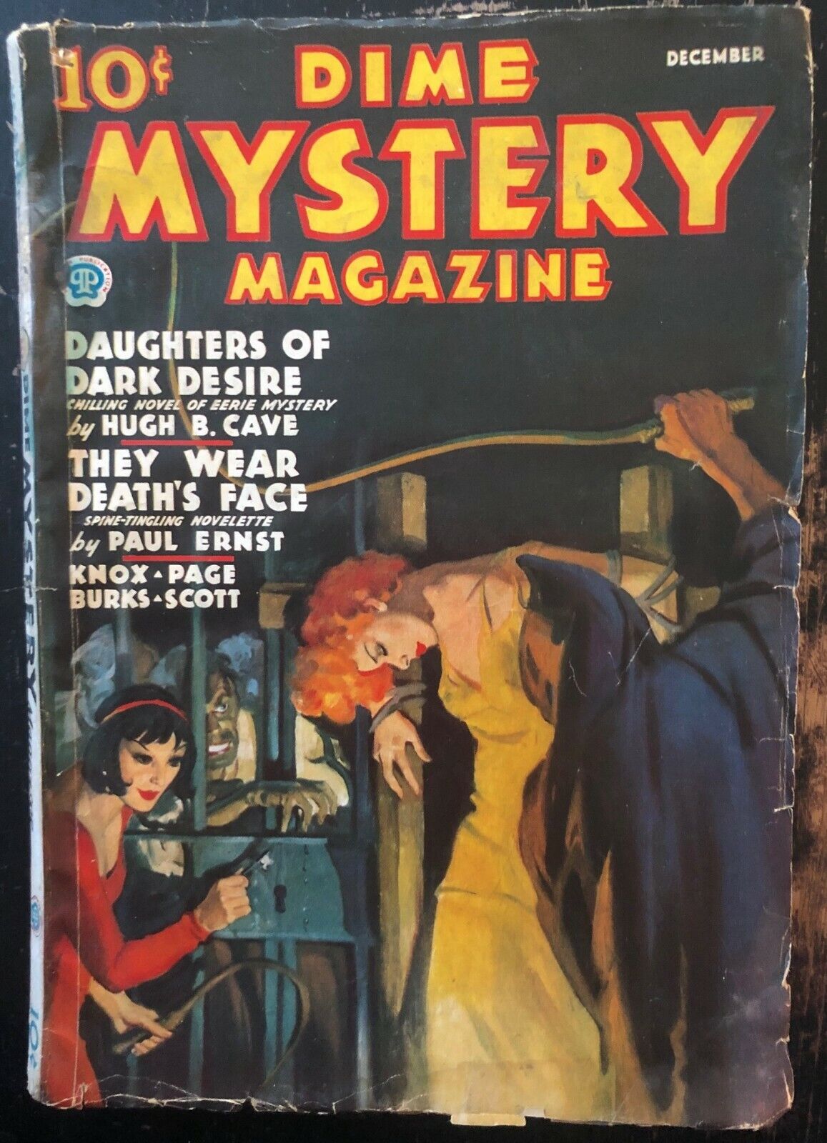 DIME MYSTERY  December 1935  G/VG  whipping horror  pulp.
