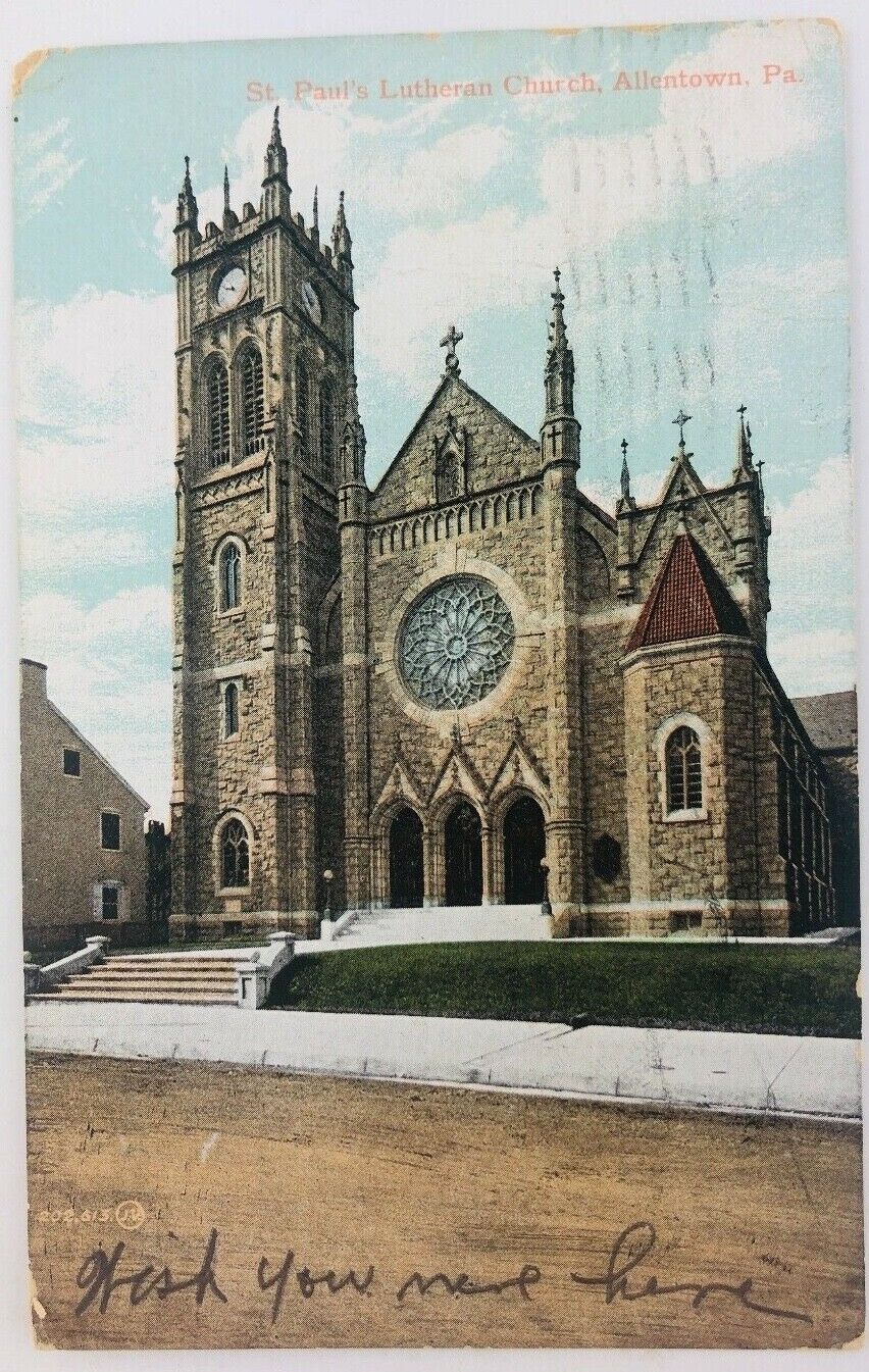 Vintage Allentown Pennsylvania PA St. Paul's Lutheran Church Postcard 1908