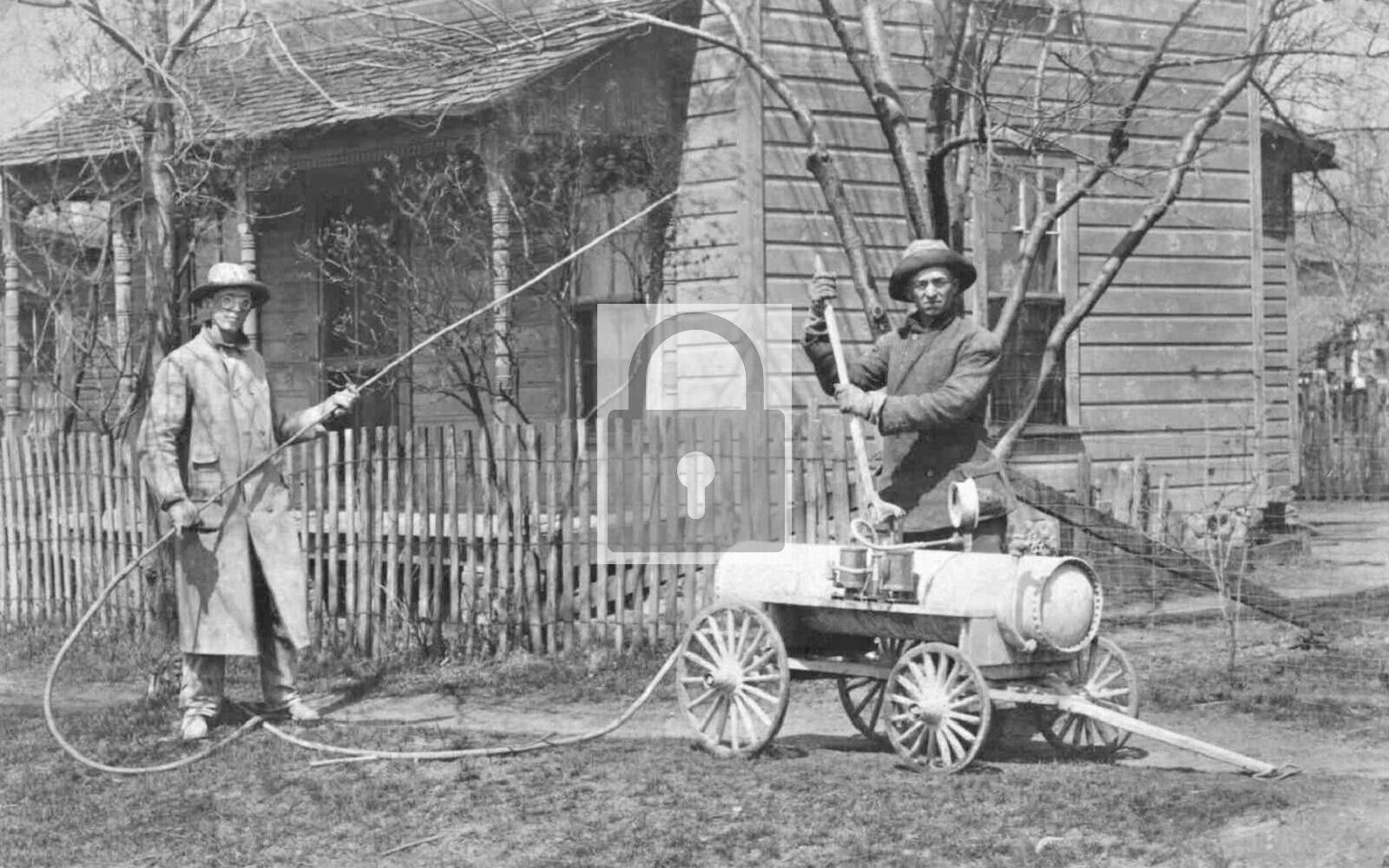 Two Men With Air Pressure Sprayer Milford Indiana IN Reprint Postcard