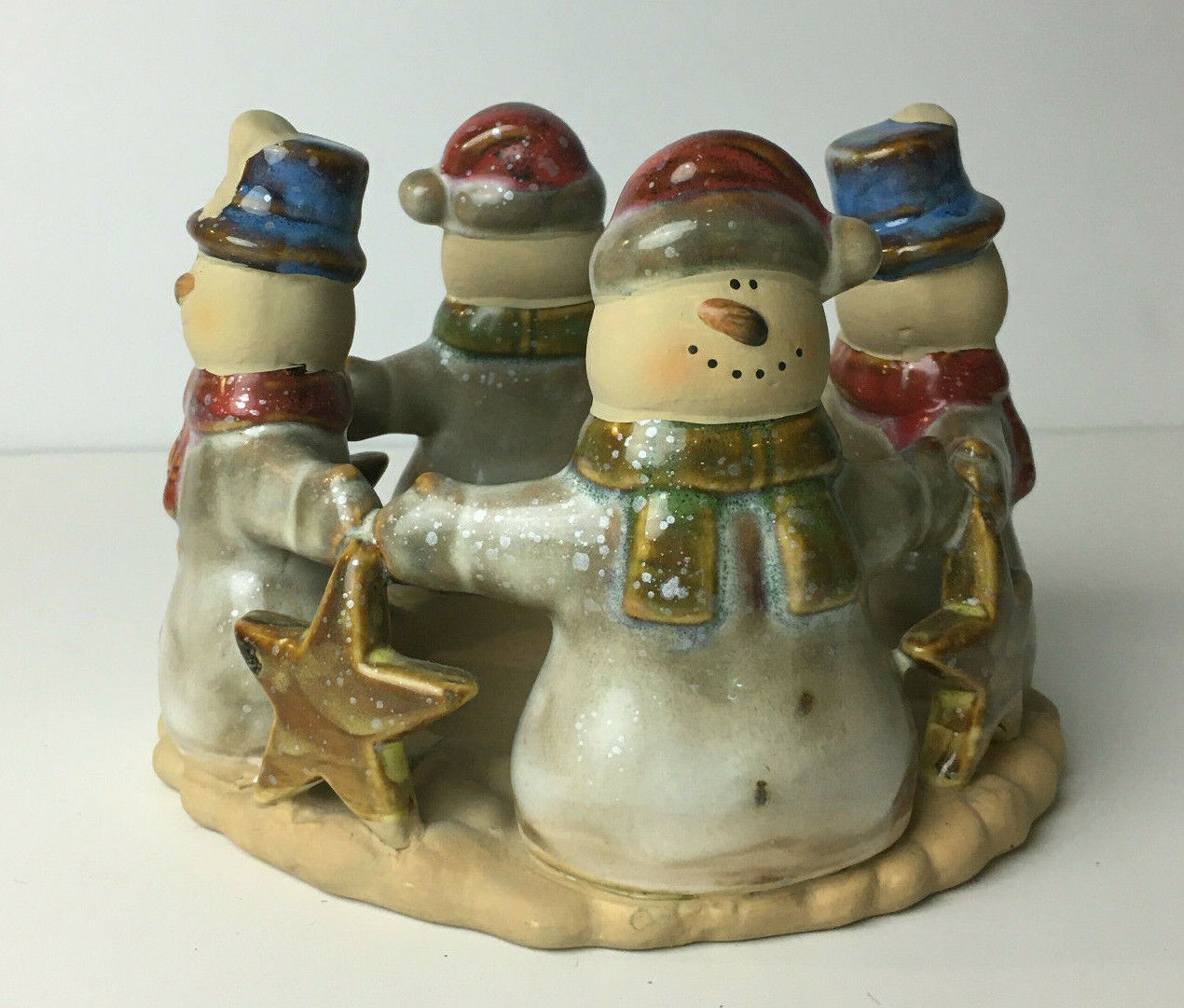 Kirklands Potter\'s Garden II ~ Snowmen Pottery Candle ~ Holiday Collectible 