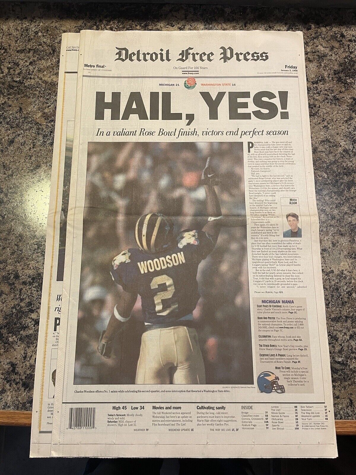 1998 Michigan Wolverines Football Newspaper.  National Champions