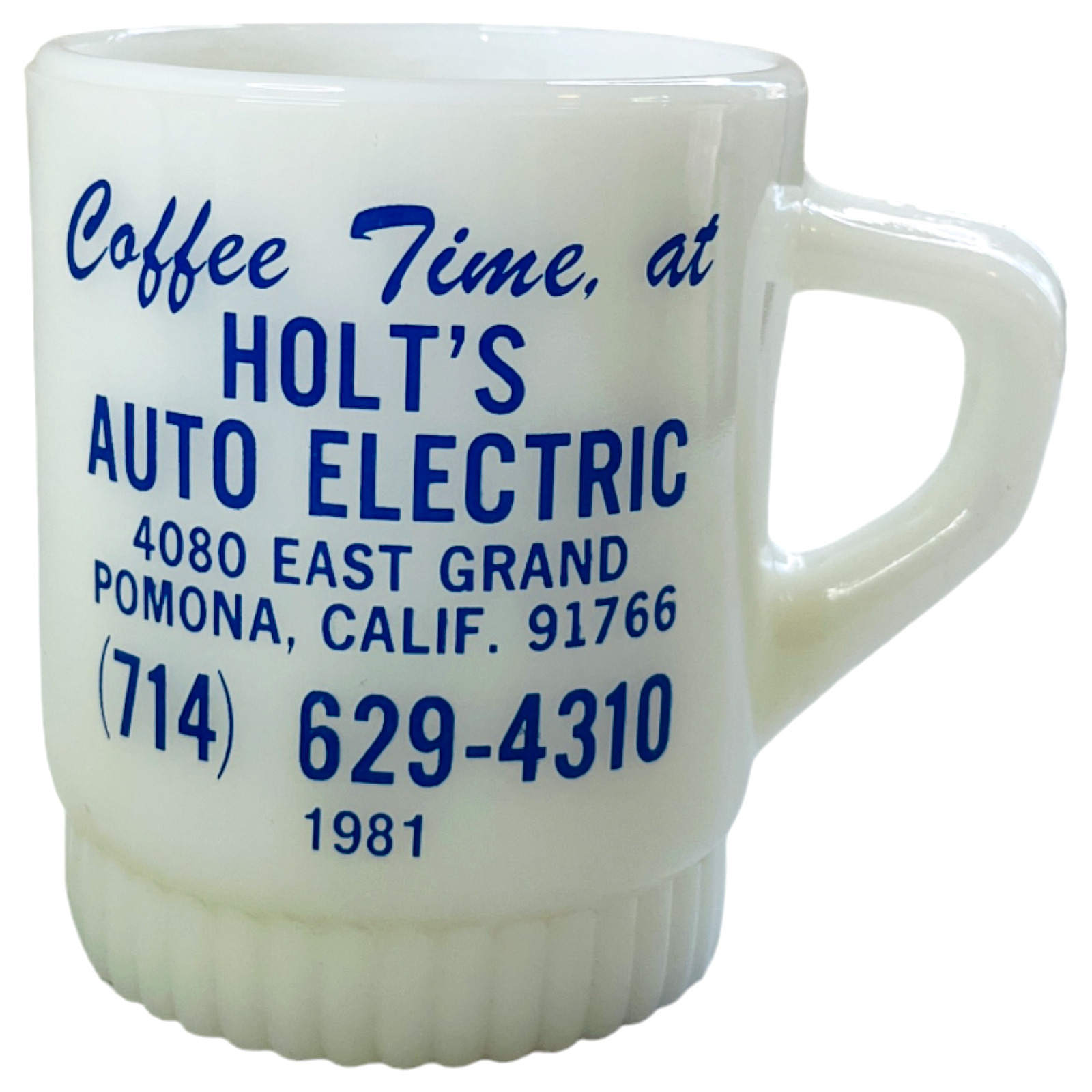 Fire King Advertising Coffee Mug Tea Cup Milk Glass Vintage 1981 Holts Auto 3.5\