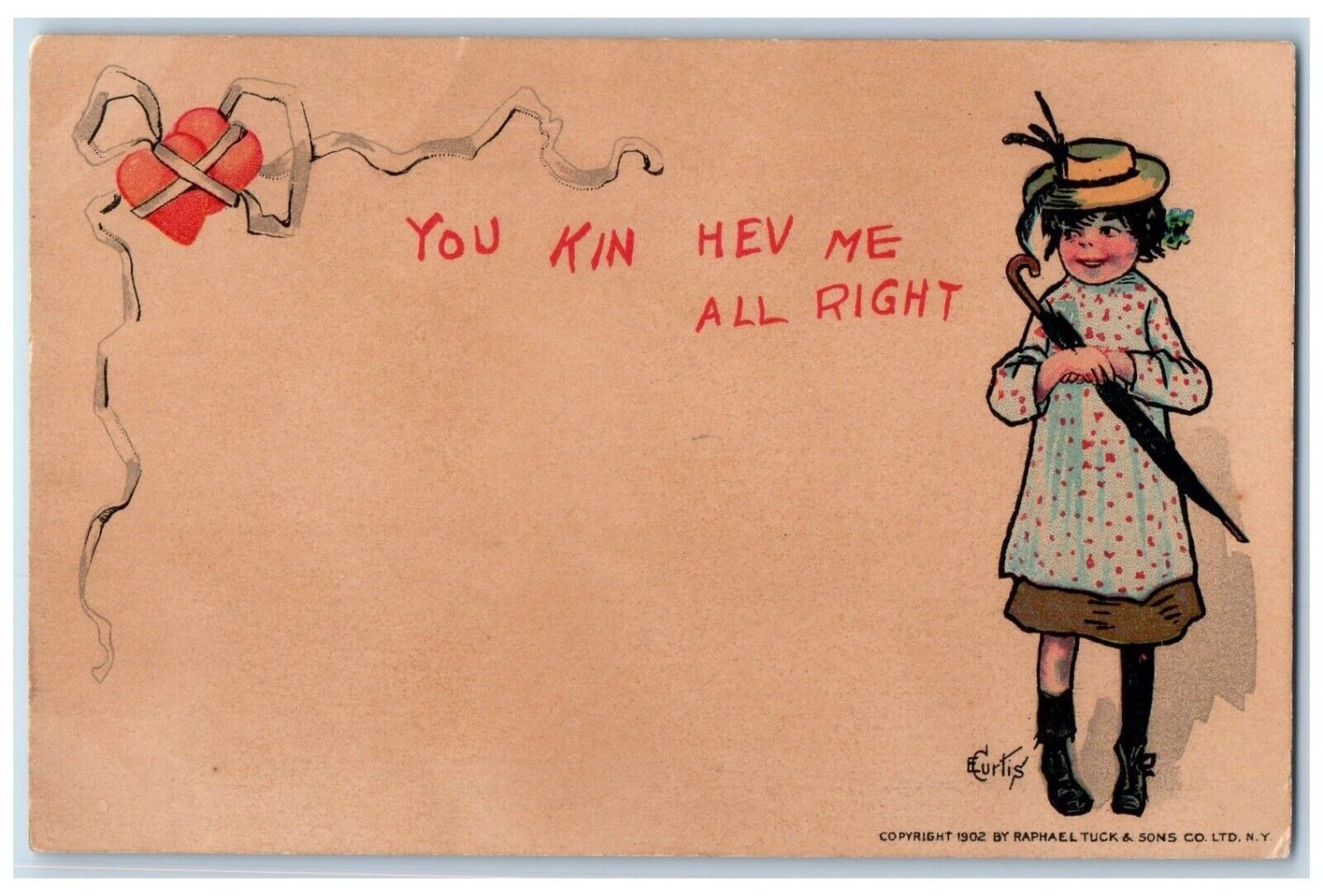 1904 Valentine Girl Mismatch Socks Hearts Umbrella Washington DC Tuck\'s Postcard