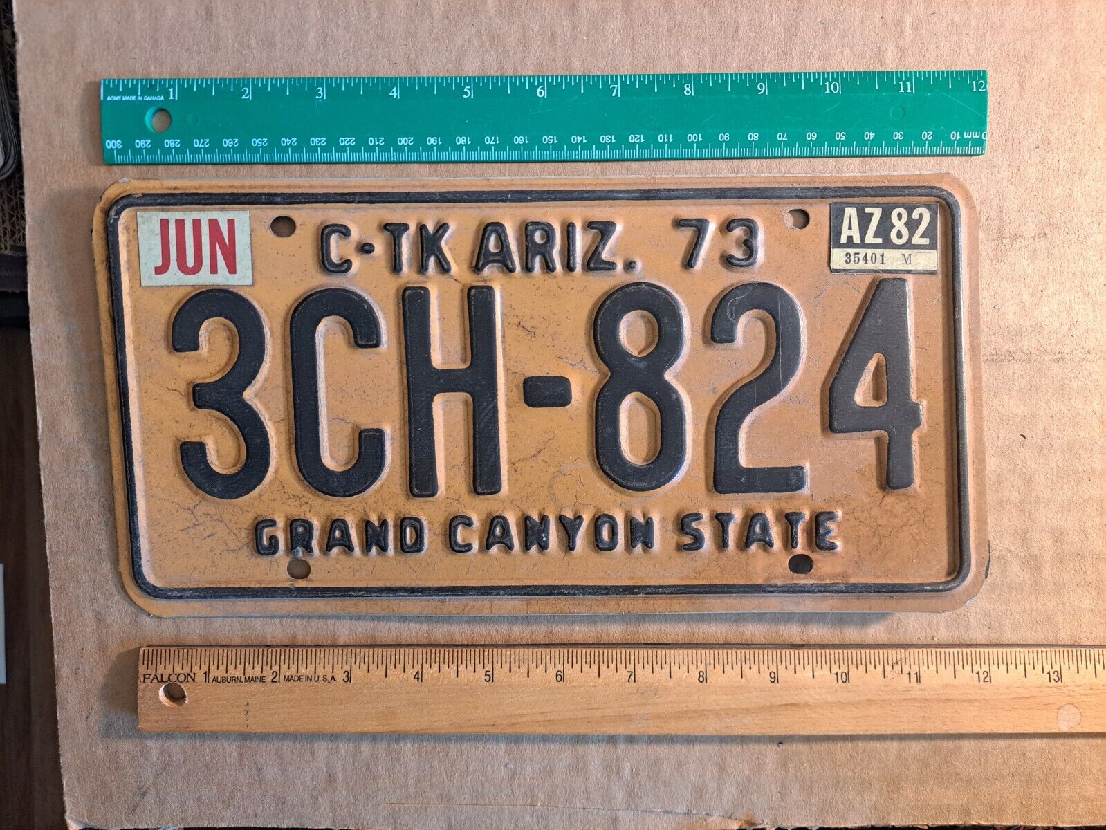 License Plate, Arizona, 1973, C-2 TK, Truck, Commercial, 3 CH - 824
