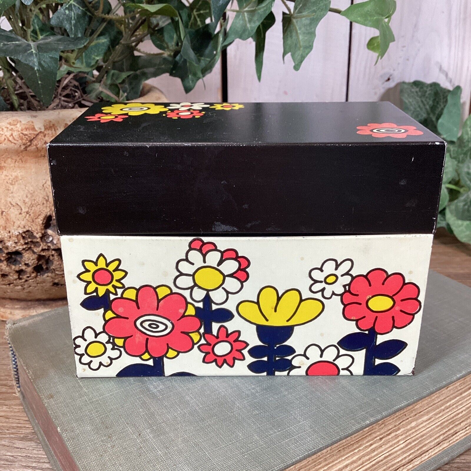 Vintage Ohio Art Metal Recipe Box Groovy Flowers